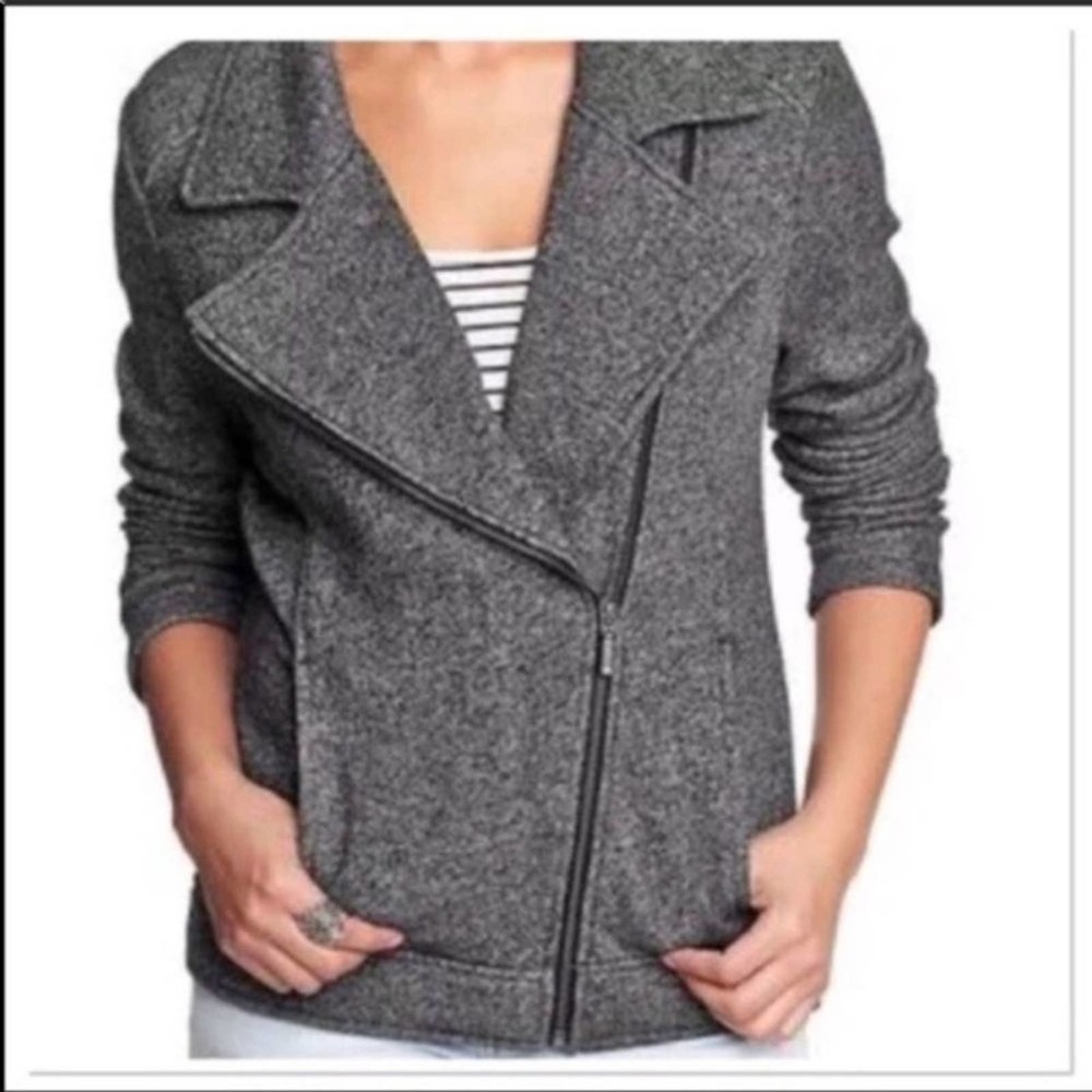 Catherine Malandrino Heathered Asymmetric Zip Up Moto Jacket Black Size Small
